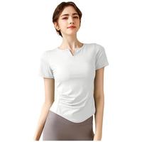 悦步瑜伽服女上衣带胸垫套装夏普拉提训练服紧运动速干衣短袖T恤 白色【含胸垫】 M【100-110斤】
