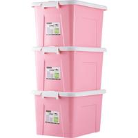 龙士达收纳箱塑料整理箱玩具杂物储物箱衣服内衣收纳盒有盖带滚轮周转箱 粉色特大号100L 三只装