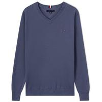 TOMMY HILFIGER【纯色V领】秋冬季男装纯棉商务休闲简约内搭打底衫针织衫毛衣 【纯色V领毛衣】-靛蓝色C9T XS （：120斤以下）