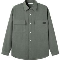 gxgjeansgxg.jeans男装春秋季衬衫男潮流华夫格卡其休闲工装衬衣上衣 绿色 165/S