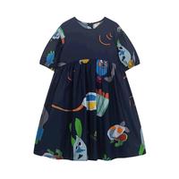 马·拉丁（M.Latin）/童装儿童24夏满印公主袖大童女童短袖连衣裙 花藏青 150cm