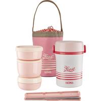 膳魔师（THERMOS）饭盒便当盒304钢3层1L大容量男女士保温桶提锅TCBC-801-NPK  1L*珊瑚粉