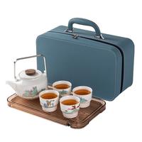 金镶玉功夫茶具整套装羊脂玉白陶瓷泡茶壶茶杯茶盘送人盒 风景如画