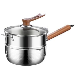 SSGP 雪平锅316L不锈钢奶锅带蒸笼食品级加厚无涂层煮面小锅20cm 38121