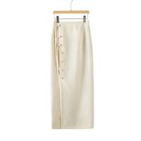 晚白2025春季时尚简约休闲半裙气质新中式直筒纯色半身裙 米白色 2XL