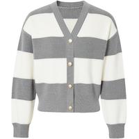 冬季女装复古简约条纹撞色落肩单排扣V领针织开衫女