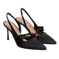 CHARLES&KEITH25春季蝴蝶结尖头缎面高跟凉鞋女SL1-60280474 BLACK TEXTURED黑色纹理 39