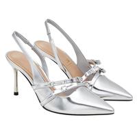 CHARLES&KEITH25春季蝴蝶结尖头缎面高跟凉鞋女SL1-60280474 Silver银色 40