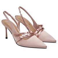 CHARLES&KEITH25春季蝴蝶结尖头缎面高跟凉鞋女SL1-60280474 Pink粉红色 40