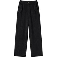 太平鸟女装高腰直筒雪尼尔阔腿裤秋冬加厚保暖休闲裤子 黑色 M