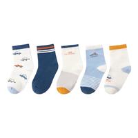 YeeHoO英氏5双装儿童袜子赛络纺抗起球男童薄款透气中大童中筒袜舒适 小汽车款式一 5双 XL 12岁以上适合脚长22-24cm