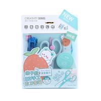 少年伴X欧乐 手工套装 亲子儿童礼盒手工剪刀水晶双面胶折纸贴纸自带直尺 绿色套装OL-1201