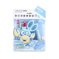 少年伴X欧乐 手工折纸贴纸  亲子儿童剪刀美工削笔刀自带多色彩铅文具 蓝色套装OL-1203