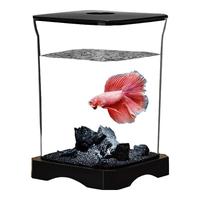 燕之雁 斗鱼缸 微景观金鱼缸 高透材质桌面微型生态缸 含盖+底座 典雅黑-单色白光（亮度不可调）