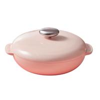 VELOSAN琅锅锅铸铁锅焖焗锅辅食锅煲汤锅炖锅大容量微压锅燃气电磁炉 鹅卵石海鲜锅粉色 28cm 3.2L