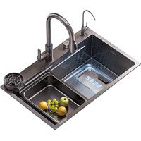 卡莎蒂5.0加厚水槽大单槽厨房SUS304不锈钢洗菜盆一体盆压纹集渣盆四孔 5.0加厚【68*46cm】4孔集渣-满配