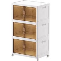 捷扣免组装收纳柜儿童衣柜储物柜零食柜衣物玩具收纳箱置物柜3层54宽 【面宽54.5cm】双开门收纳柜3层