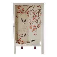 慢说新中式棉门帘卧室房间家用茶室防窥隔断帘遮挡帘卫生间免打孔帘子 半开鸟枝红枫 60*90cm【送门帘伸缩杆】