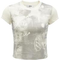 ONLY夏季潮流复古印花螺纹圆领修身短款T恤女|124101017 A01 香草奶油白 M (165) 84A