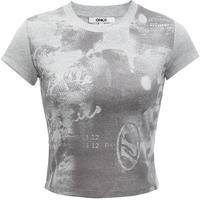 ONLY夏季潮流复古印花螺纹圆领修身短款T恤女|124101017 G47 浅花灰色 S (160) 80A 160/80A/S