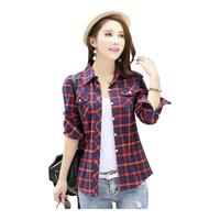 VIILAISH春秋格子女士衬衫女韩版显瘦打底衫女衬衣女生格纹衬衫女 红绿 M