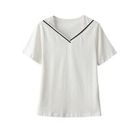【100%棉】夏季女式休闲不规则V领打底衫内搭短袖t恤薄上衣
