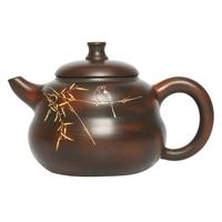觅陶 坭兴陶茶壶王征老师纯全手工壶线刻工艺葫芦壶泡茶壶240cc 葫芦壶