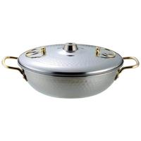 吉川日本家用不锈钢火锅 涮羊肉涮菜老式火锅含盖 火锅汤锅 25cm