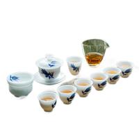 MULTIPOTENT整套功夫茶具套装手绘冰种兰花羊脂玉陶瓷盖碗茶具精美盒 苹果绿