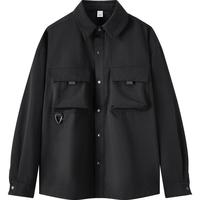 森马 Semir长袖衬衫男春季山系户外风工装外套宽松翻领上衣外穿时尚 黑色90001 165/84A/S