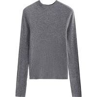 初语保暖半高领针织衫女2024年秋冬撞色拼接坑条上衣毛衣 黑灰色 常规 S