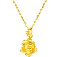 六福珠宝母亲节黄金吊坠茉莉花不含链蝴蝶足金吊坠计价 约1.77克-小版