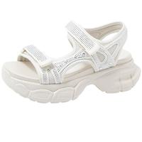 康莉休闲凉鞋女夏季舒适厚底外穿魔术贴圆头户外运动通勤凉鞋 米色 35