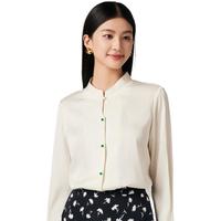 帕罗（PALUOPO）新中式春夏长袖衬衫女 20姆米提花双桥 真丝钉珠盘扣立领衬衣 白色 XL (170/92A)