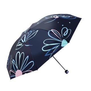天堂天堂伞内层银胶防晒太阳伞遮阳伞三折折叠晴雨两用伞336T银丝印 藏青色（黑胶33886一帘花梦） 8骨