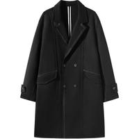 GXG男装 多色明线设计简约休闲平驳领长款大衣外套 2024年冬 黑色 XL