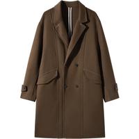 GXG男装 多色明线设计简约休闲平驳领长款大衣外套 2024年冬 咖色 S