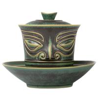 万仟堂（Edenus）盖碗 陶瓷高档防烫三才手抓盖碗泡茶碗功夫茶杯 三星堆联名 绿斑釉（1盖碗1承）