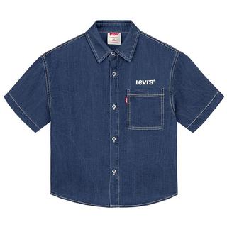 Levi's李维斯儿童牛仔衬衫短袖夏季经典水洗男童女童衬衣童装 圣得西蓝 110 /52 【身高98-104cm】