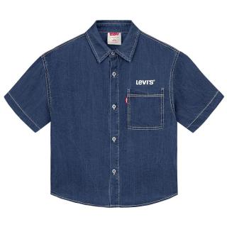Levi's李维斯儿童牛仔衬衫短袖夏季经典水洗男童女童衬衣童装 圣得西蓝 110 /52 【身高98-104cm】