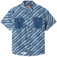 Levi's 李维斯童装夏季男童牛仔衬衫儿童舒适字母印花短袖上衣 苍穹蓝 150 /72 【身高140-152cm】
