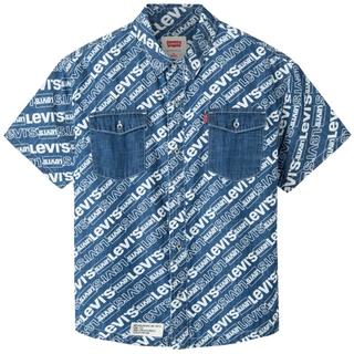 Levi's 李维斯童装夏季男童牛仔衬衫儿童舒适字母印花短袖上衣 苍穹蓝 160 /76 【身高152-158cm】