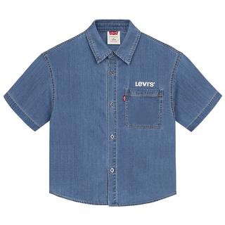 Levi's李维斯儿童牛仔衬衫短袖夏季经典水洗男童女童衬衣童装 湖灰蓝 140 /68 【身高128-140cm】