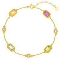 赛菲尔18K黄金手链女彩金镶石小方糖莫桑多宝水晶 约20cm