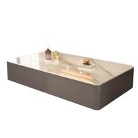 森生林茶几客厅岩板家用小户型轻奢落地电视柜组合 C23灰柜+雪山白120*60落地款