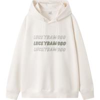 森马 Semir卫衣男校园风宽松抽绳连帽上衣春季时尚字母刺绣插肩袖装 奶白10534 165/84A/S