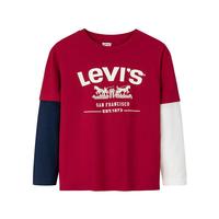 Levi's 李维斯童装男童长袖t恤2025生肖款假两件儿童春节衣服 辣椒红【纯棉】 110 /52 【身高98-104cm】
