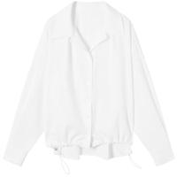 对白简约休闲抽绳白色衬衫女2025春季通勤风宽松慵懒衬衣上衣 气质白 XL