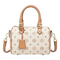 奥康（Aokang）包包女包2025高颜值手提包复古印花女包大容量洋气潮流单肩包 米白色