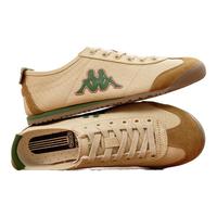 KAPPA卡帕背靠背男鞋德训鞋男2025低帮复古帆布鞋透气运动休闲板鞋 卡其灰/长青绿 43 (270mm)